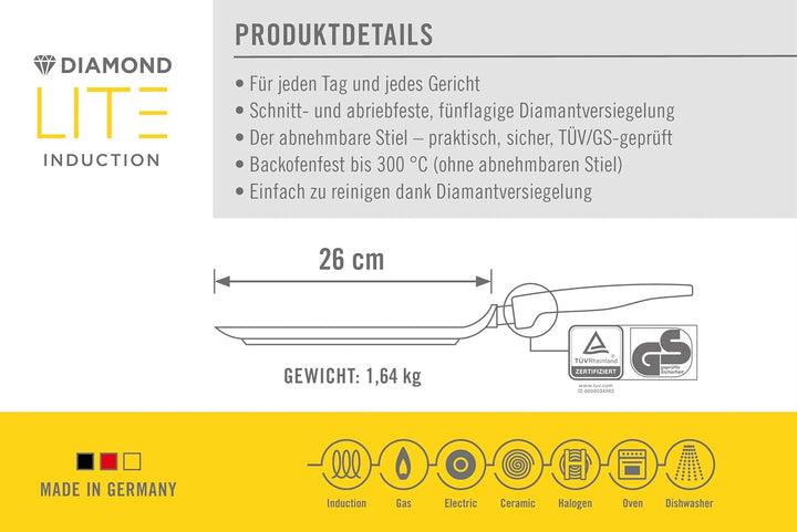 Woll Diamond Lite Crêpepfanne - Induktiv -, Ø 26 cm, mit abnehmbarem Stiel - Geeignet für alle Herda