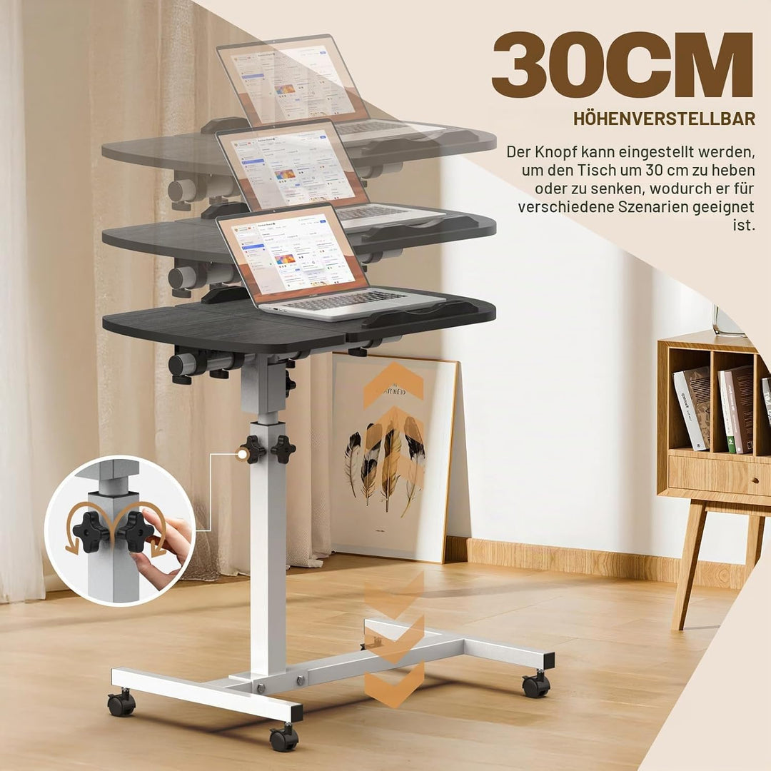 Soontrans Betttisch auf Rollen, 60×40cm, Laptoptisch Höhenverstellbar, Beistelltisch Bett mit Mehrer