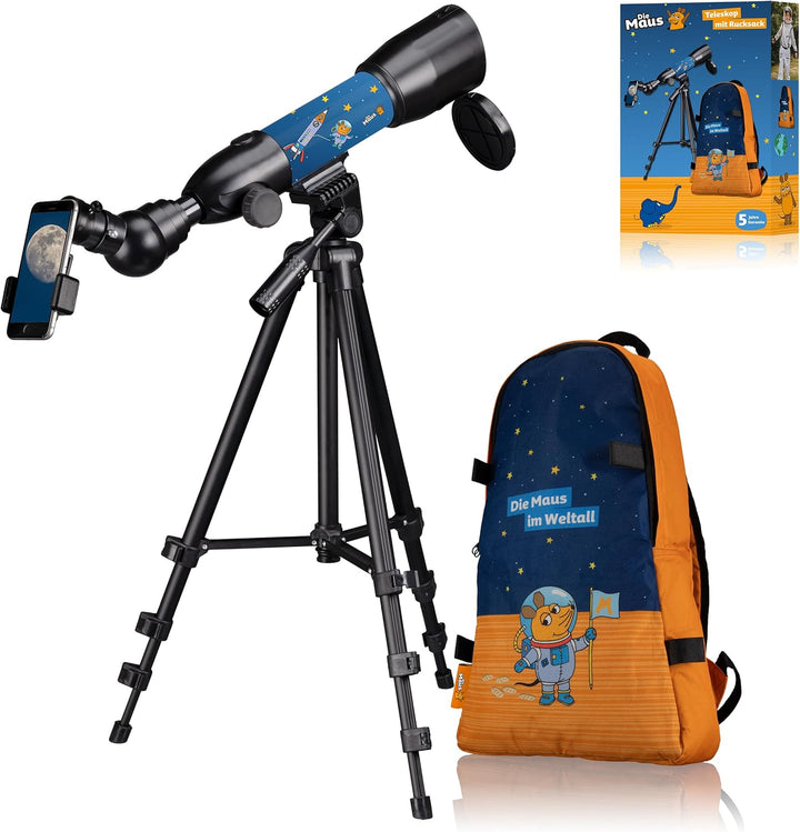 DieMaus Linsenteleskop 50/350 mit Rucksack - Ideal für Kinder, Entdecker-Teleskop, Astronomie Starte