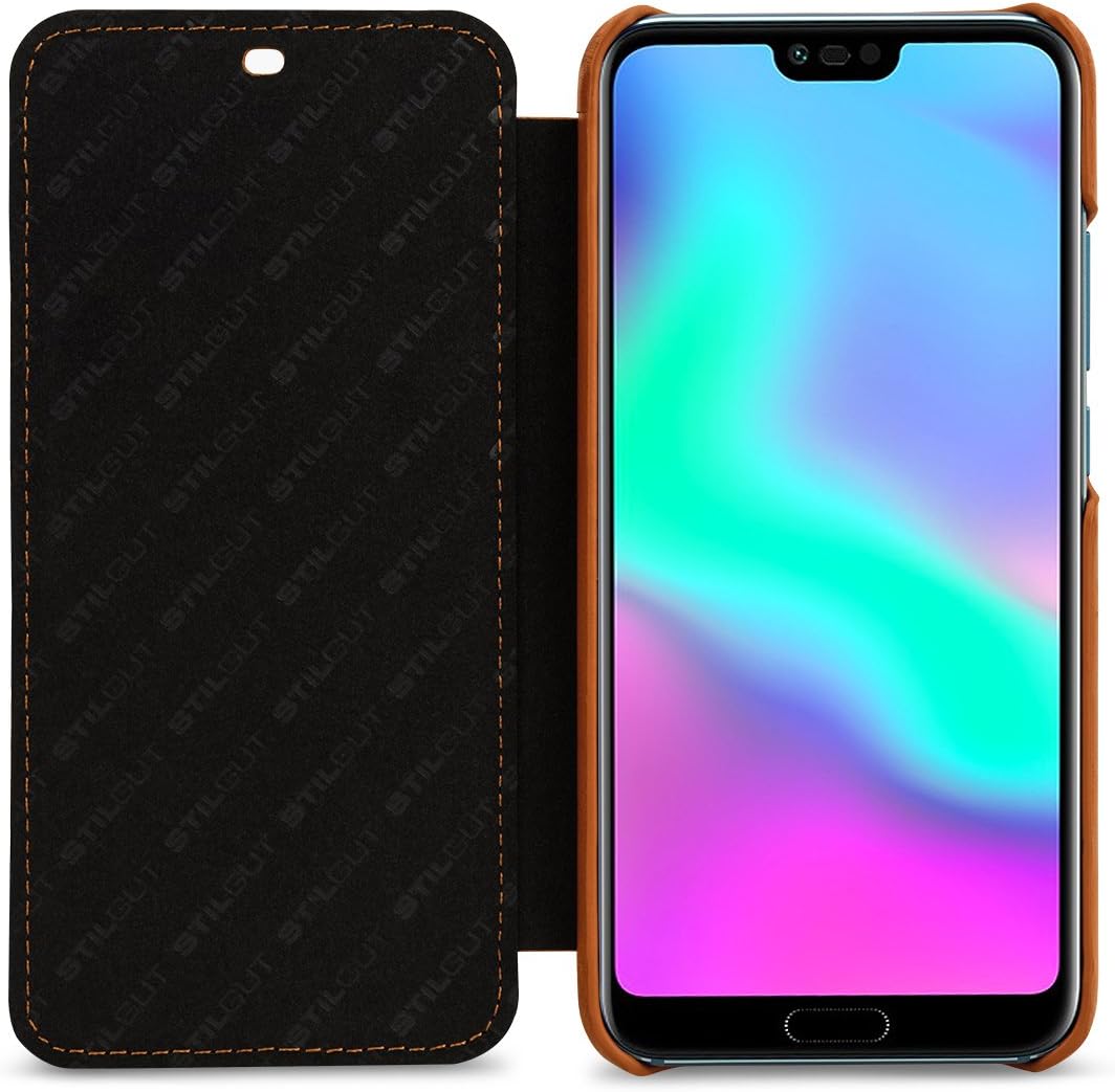 STILGUT Book Type Lederhülle kompatibel mit Huawei Honor 10. Seitlich klappbares Flip-Case aus Echtl