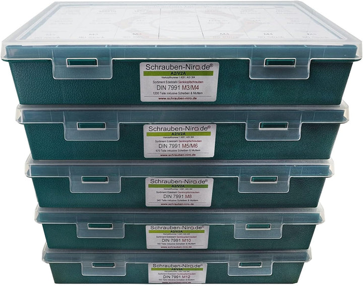 Sortiment M12 DIN 7991 (ISO 10642) Edelstahl A2 (V2A) Senkschrauben (Innensechskant) - Set bestehend