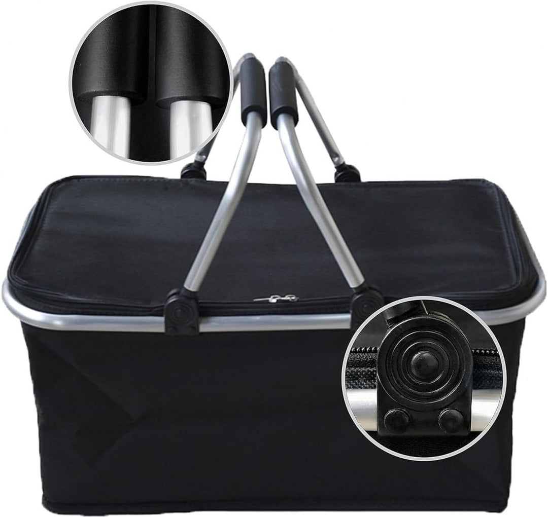 Kühltasche Gross 43x23x21 cm - Isolierte Picknickkorb Thermo mit Aluminiumrahmen - Kühlkorb für Büro