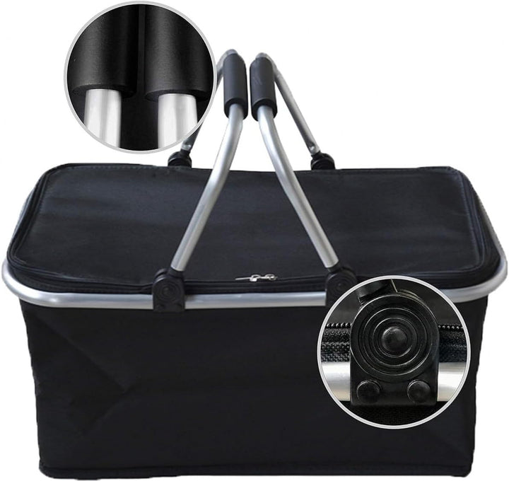 Kühltasche Gross 43x23x21 cm - Isolierte Picknickkorb Thermo mit Aluminiumrahmen - Kühlkorb für Büro