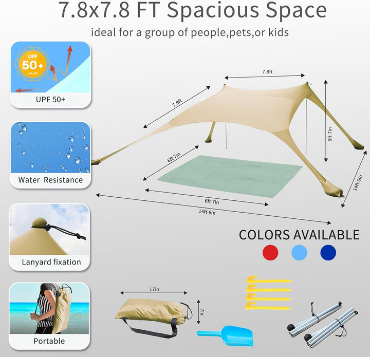 Strandzelt, Pop-Up, 2x2.1 m, LSF 50, Lycra, Sonnenschutz, für den Aussenbereich, Anti-Wind, Sonnensc