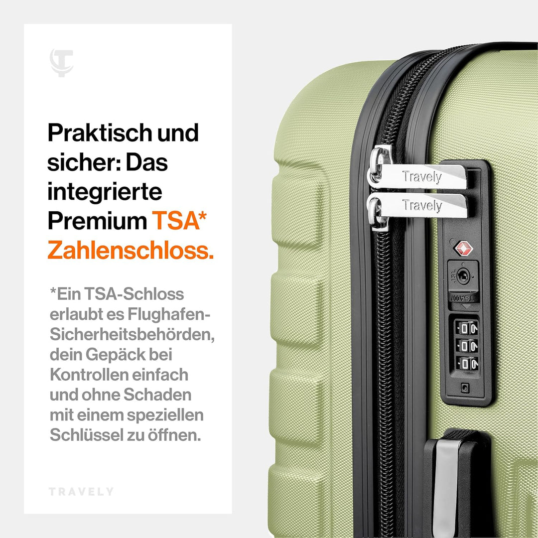 Travely Premium Handgepäck Koffer 55x40x20cm - passend für Ryanair, Lufthansa, Eurowings und co. I 3