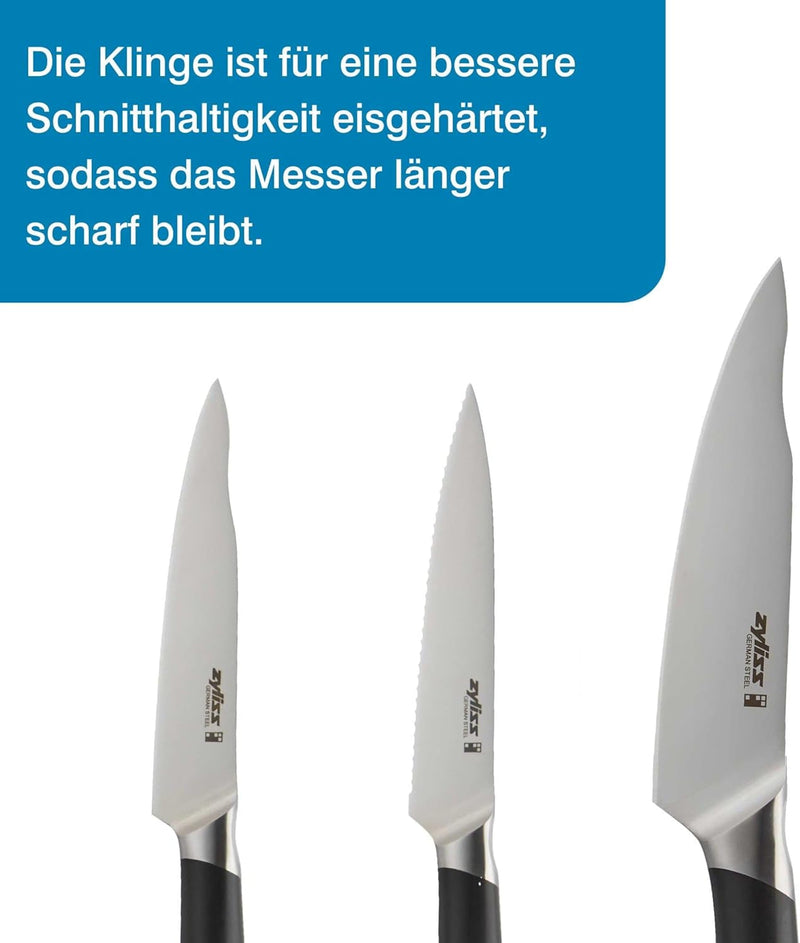 Zyliss E920278 Comfort Pro Messer Set 3-Teilig, Deutscher Edelstahl, Black Handle, 1x Gemüsemesser,