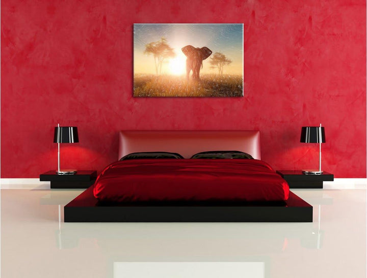 Pixxprint Elefant in der Wüste / 100x70cm Leinwandbild bespannt auf Holzrahmen/Wandbild Kunstdruck D