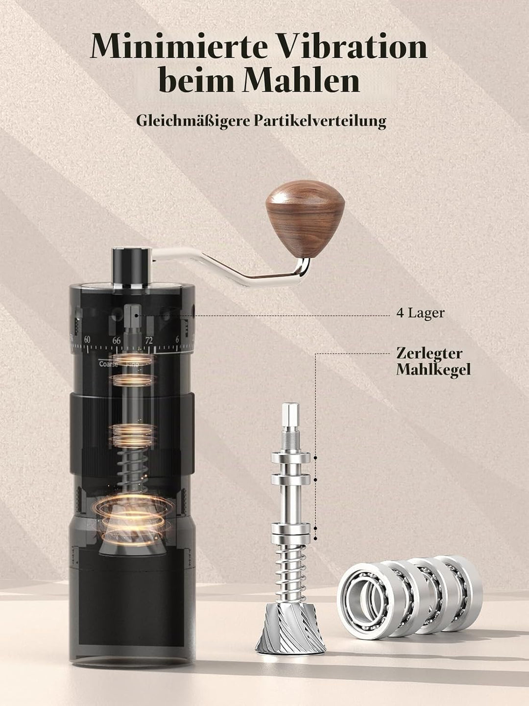 Manuelle Kaffeemühle mit 16μm externer Mahlgradeinstellung, Präzisionsmühle für Espresso &amp; Pour Over