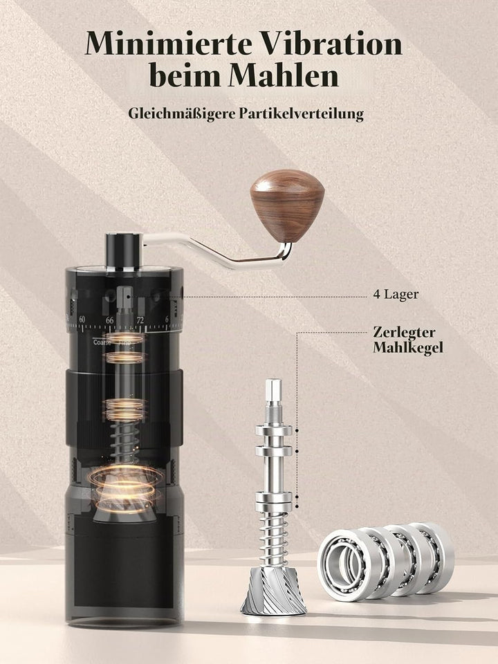 Manuelle Kaffeemühle mit 16μm externer Mahlgradeinstellung, Präzisionsmühle für Espresso &amp; Pour Over