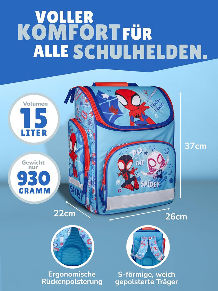 Familando - Schulranzen-Set für Spiderman Fans - Spidey &amp; Friends - 6-teilig mit Sporttasche - Ergon