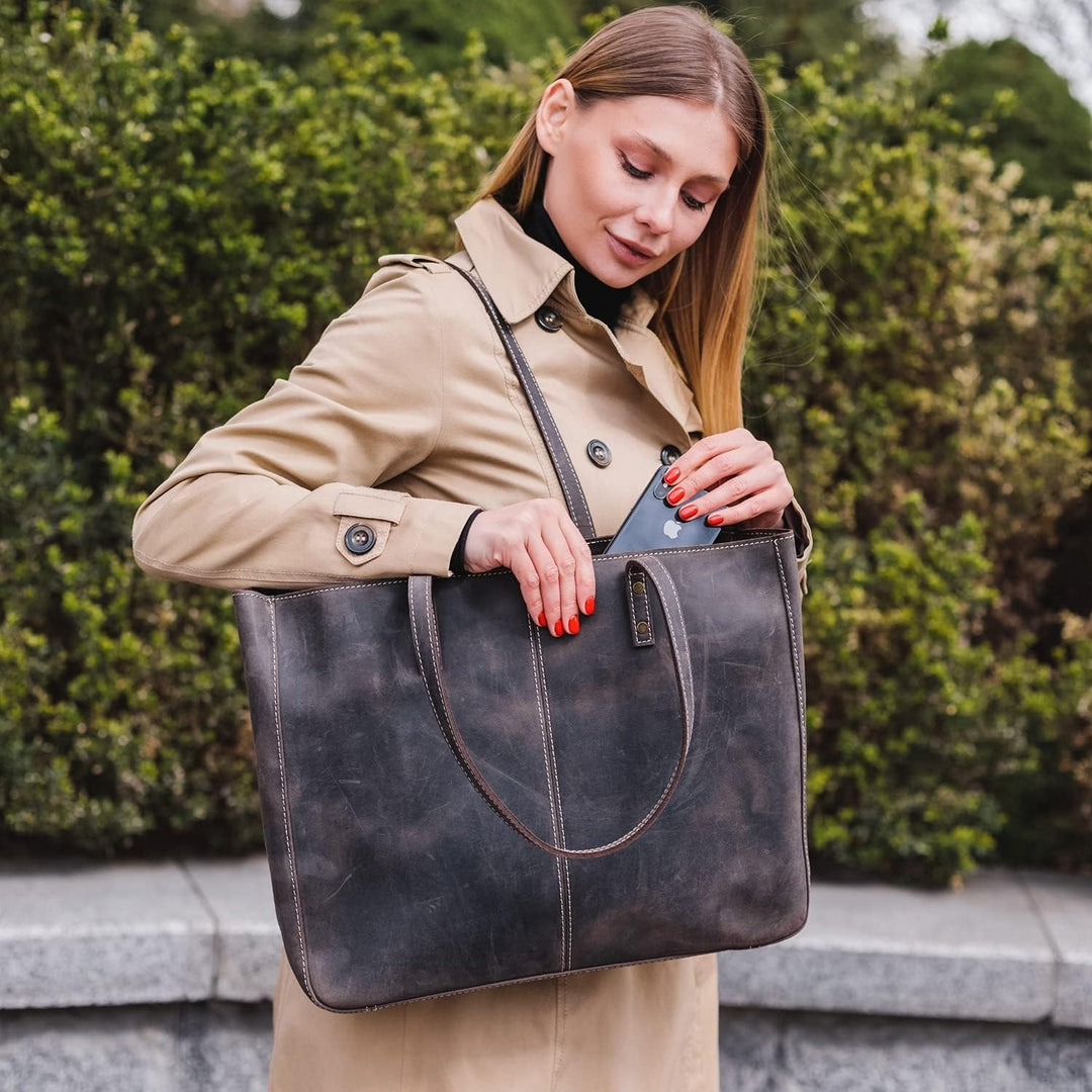 Londo Carmel Handtasche Damen Handgefertigt aus Echtem Leder- Laptop Tasche Umhängetasche Damen -Sch
