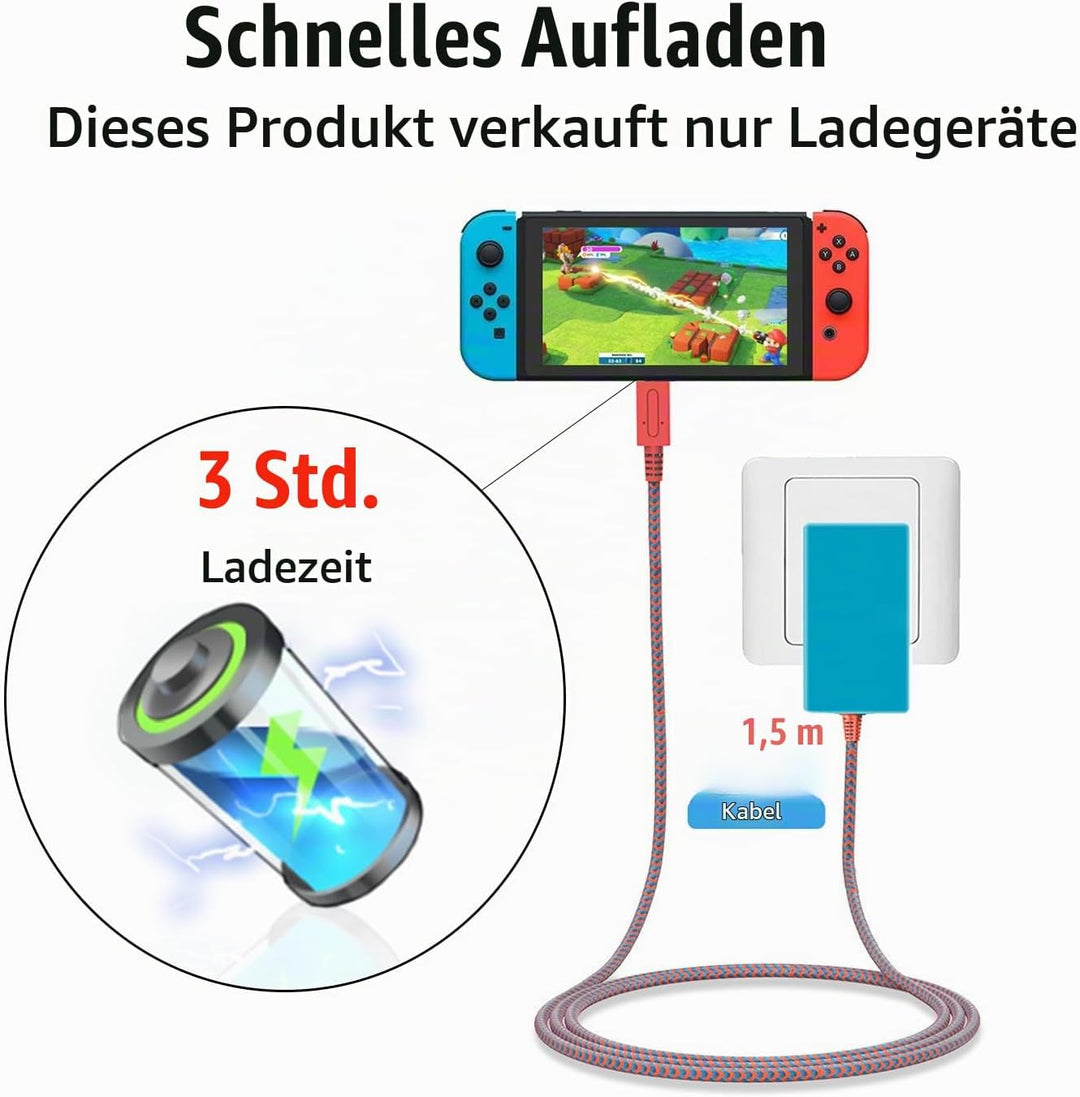 Netzteil für Switch,Ladegerät für Nintendo Switch,Unterstützt TV-Modus/Handheld-Modus,15V/2.6A Schne