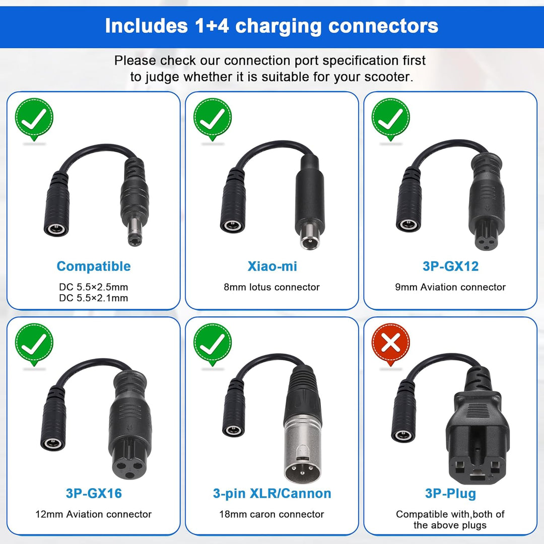 JIZZU Ladegeräte für Scooter, 42 V 3 A AC Hoverboard Adapter, Universal Netzteil Ladegerät mit 4 Ans