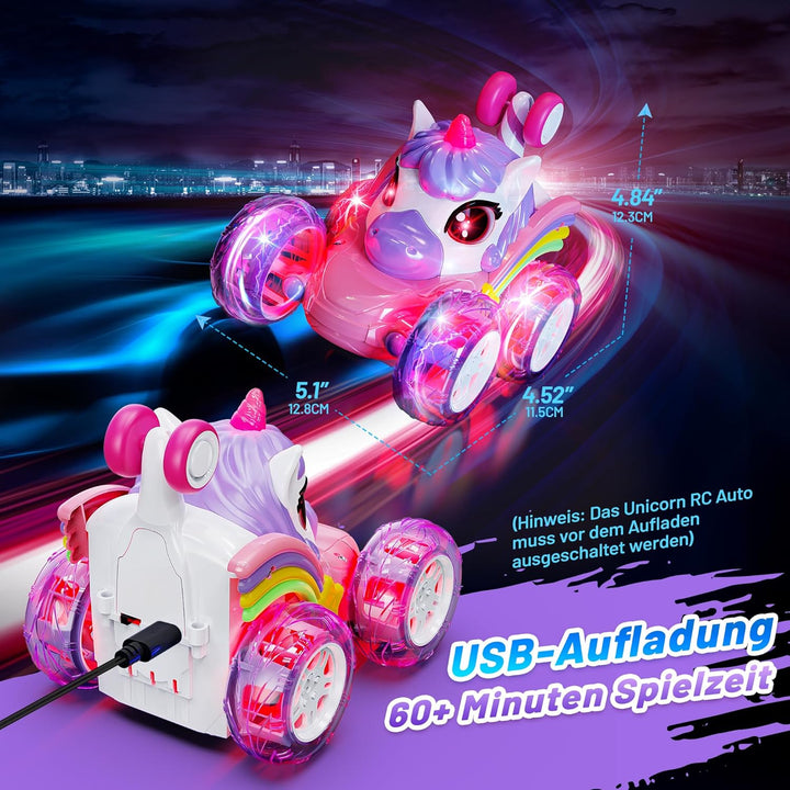 Hot Bee Einhorn Ferngesteuertes Auto ab 3 Jahre, Geschenk Mädchen 3 4 5 6 Jahre, 2.4GHz RC Auto, Ein