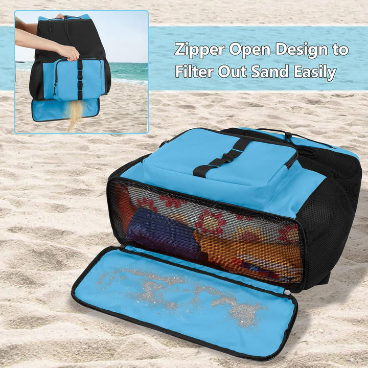 Fasrom Mesh Strandrucksack mit Reissverschluss unten zum Schwimmen | Reissverschluss Unten, Wasserdi