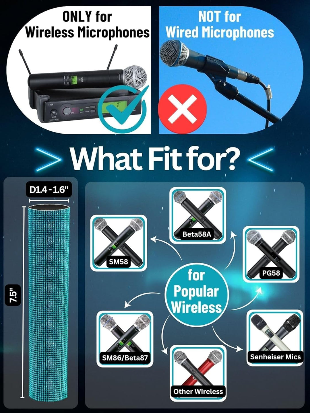 Mikrofonabdeckung für Shuer Wireless Microphone SM58, Beta58 Series Dekorative Cyan Sleeve Ersatz, B