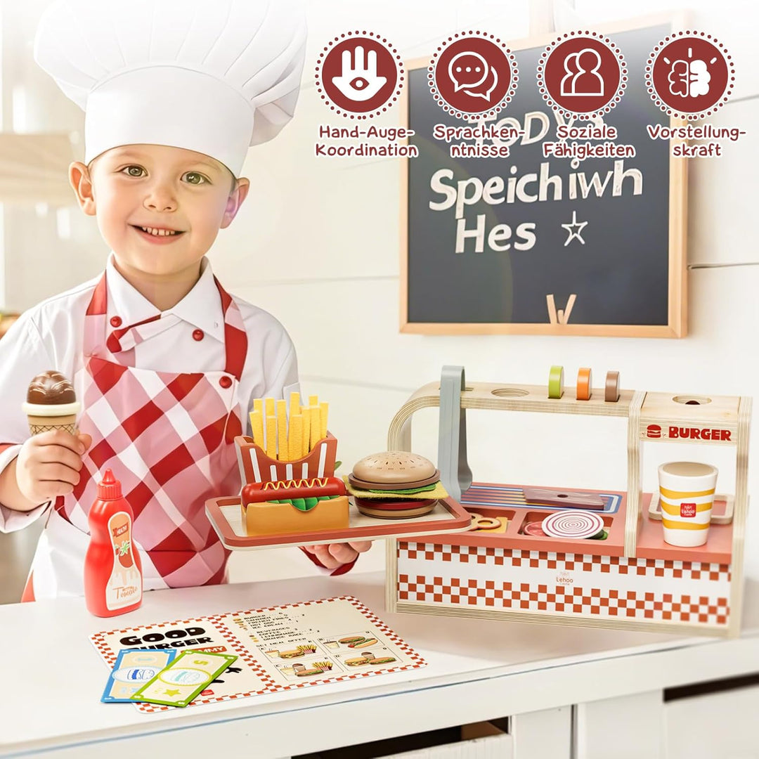 Lehoo Castle Kinderküche Zubehör, kaufladen Zubehör Holz, Kaufmannsladen Zubehör, Spielen Sie Hambur