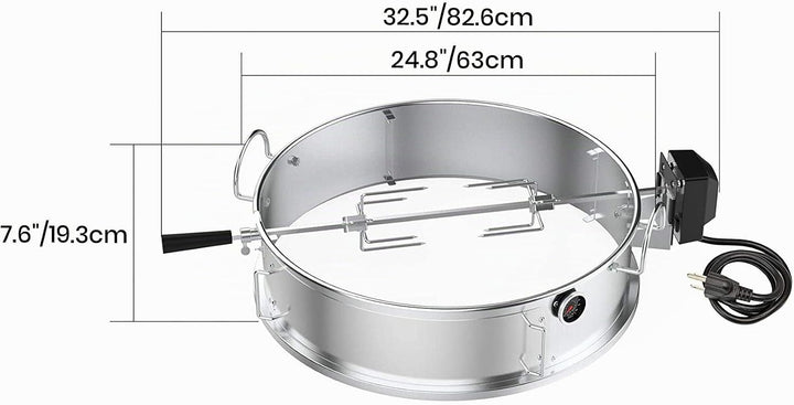 Onlyfire Edelstahl PizzaRing Kit mit Drehspiess, Komplettpaket Pizzaofen Umbausatz (incl. Pizzastein