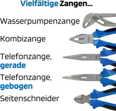 SW-Stahl Z1120 Zangensatz 5-teilig I Kombizange klein I Seitenschneider klein I Wasserpumpenzange 24