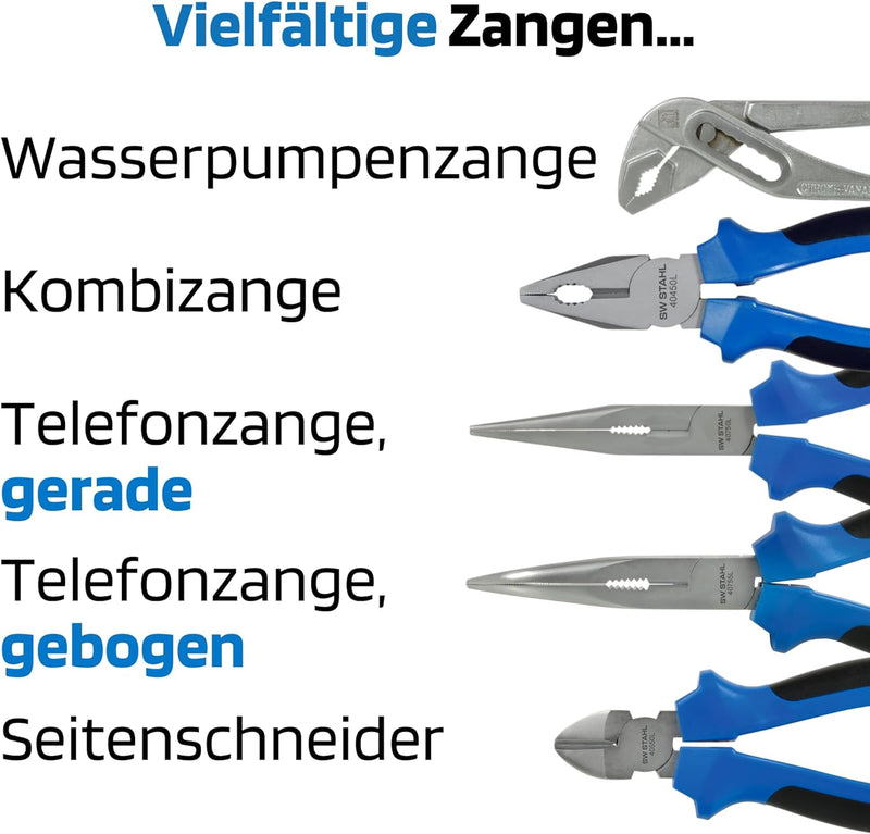 SW-Stahl Z1120 Zangensatz 5-teilig I Kombizange klein I Seitenschneider klein I Wasserpumpenzange 24