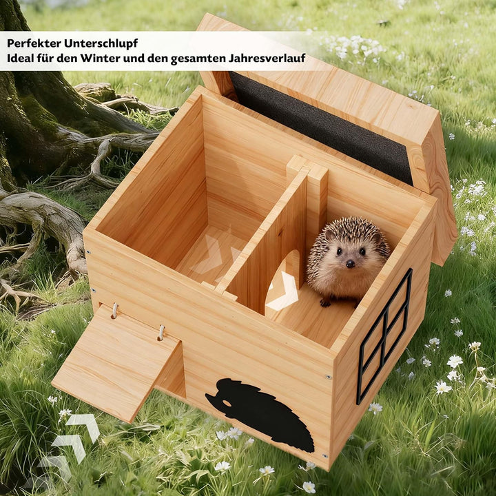 Igelhaus Winterfest aus Holz, Igelhotel mit Boden, katzensicher, wetterfest, Winterquartier für Igel