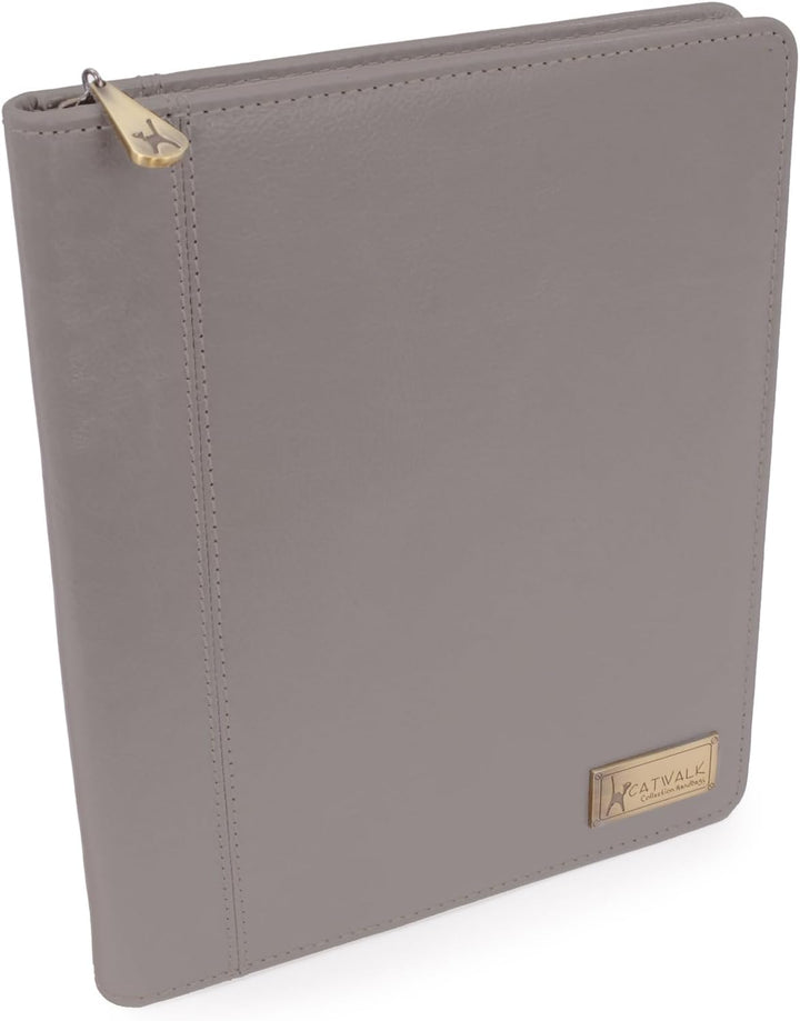 Catwalk Collection Handbags - Damen A5 Leder Notizbuchtasche - Schreibmappe mit Reissverschluss - Pa