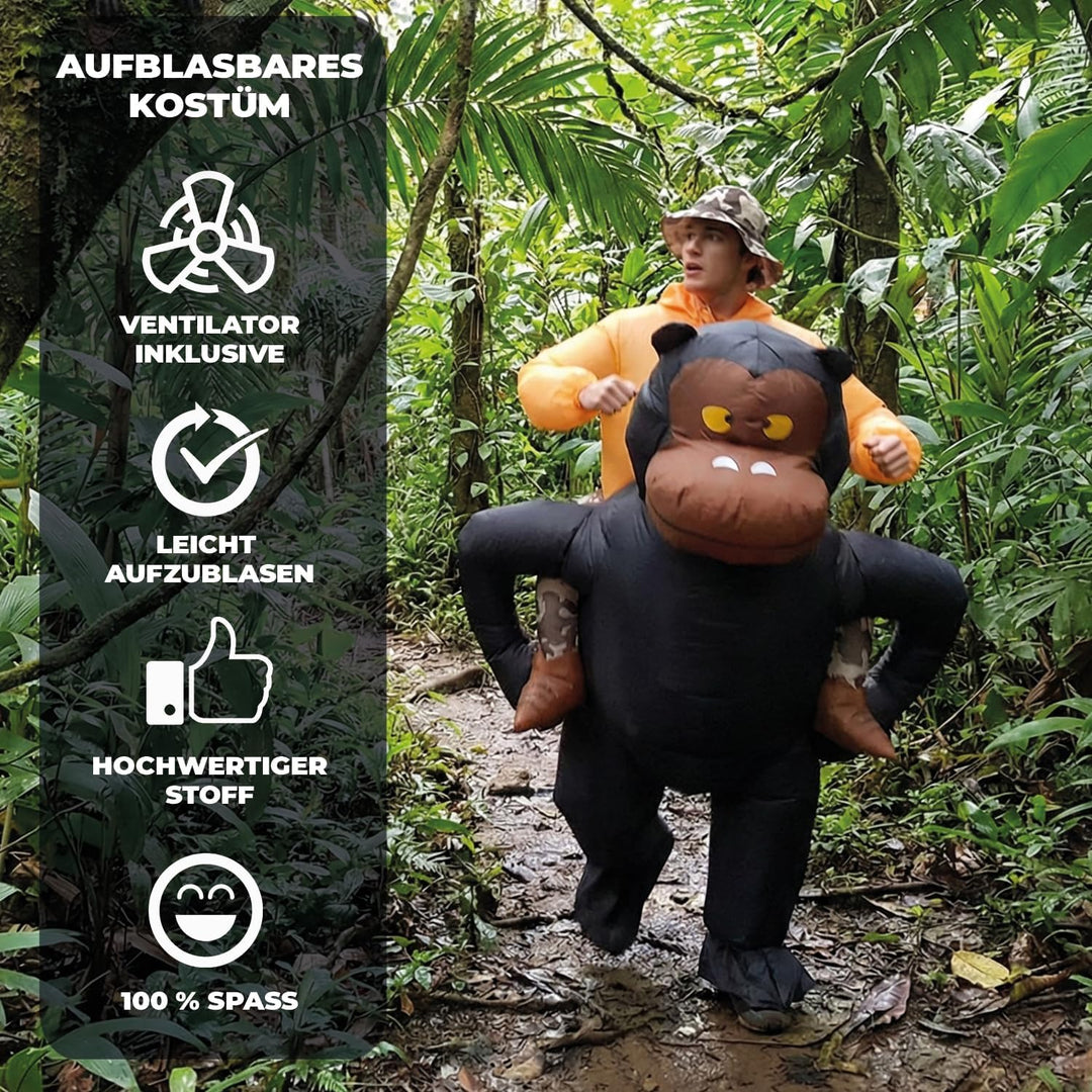 Aufblasbares Kostüm Affe | Ausgefallenes Auflbaskostüm | Premium Qualität | Grösse Erwachsene | Poly