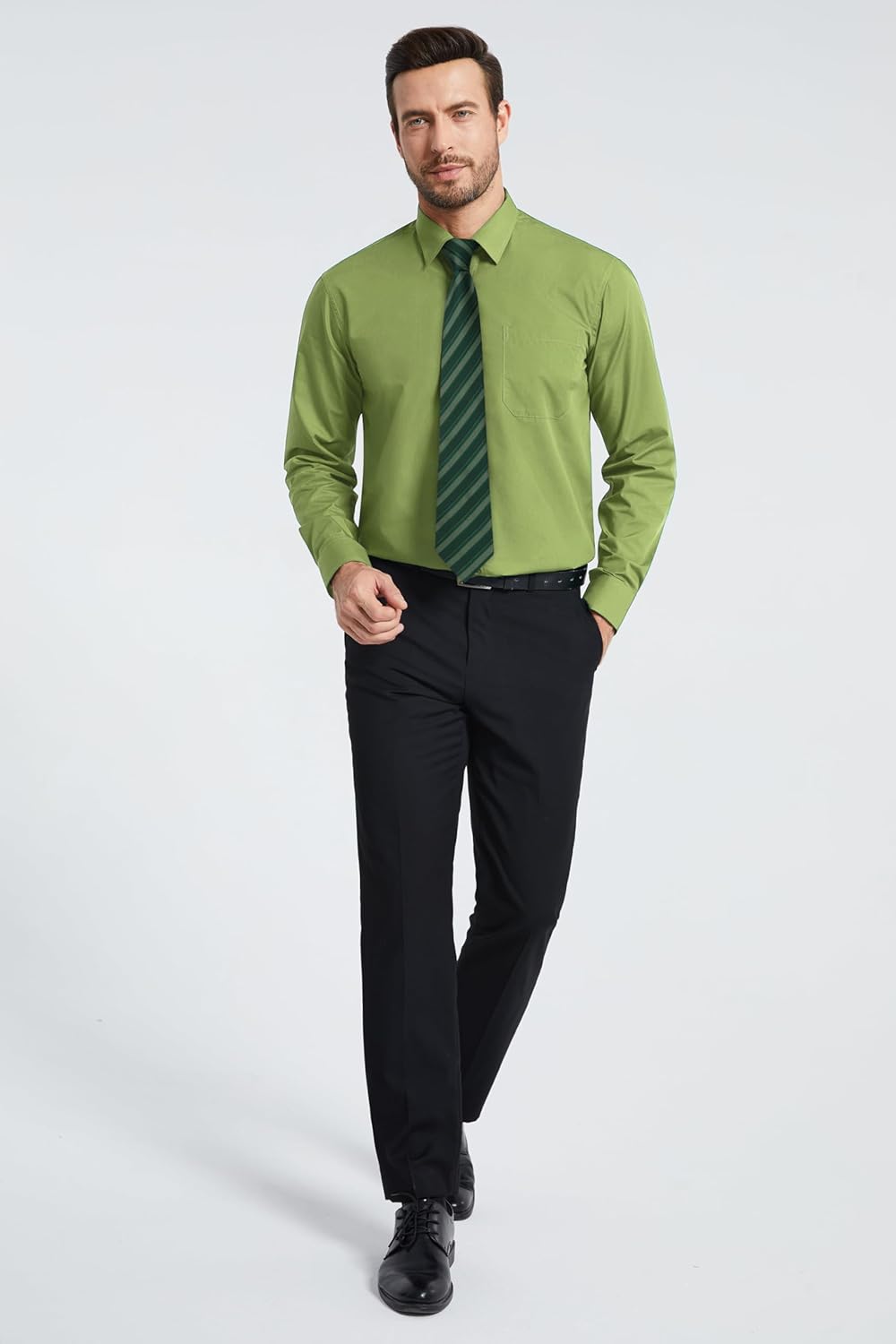 HISDERN Herrenhemd mit Krawatte und Einstecktuch, klassisches Button-Down-Shirt, passende Krawatte u