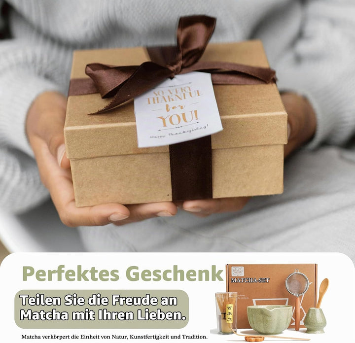 HEI MING Premium Matcha Set 7-teilig – Exklusives Teezeremonie-Set mit Bambus-Chasen (Besen), Grün K