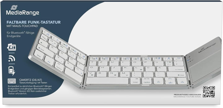 MediaRange kompakte Funk-Tastatur mit 63 Tasten und Touchpad, QWERTZ (DE/AT/CH) Tastaturbelegung, si