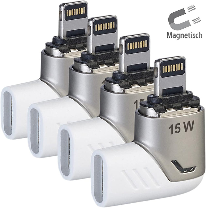 Callstel Magnet-Adapter iPhone: 4er-Set Lightning-kompatibler 90°-USB-C-Schnell-Ladeadapter,magnetis