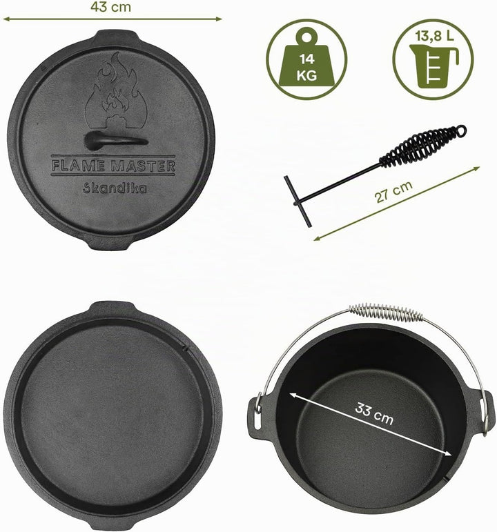 Skandika Dutch Oven Flame Master 13,8 L | Gusseisen Topf zum Kochen, inkl. Rezeptbuch der Sauerlände