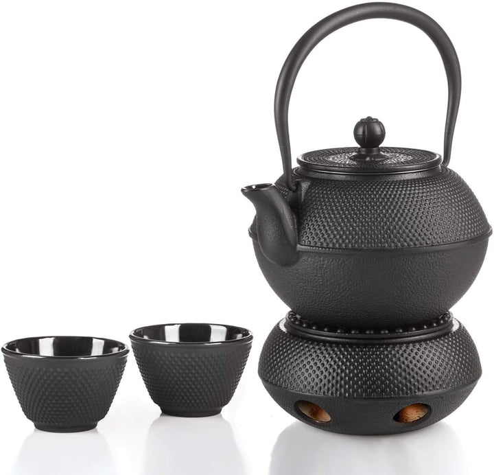 Dimono Traditionelles Tee-Set aus Gusseisen: Teekanne, Stövchen und 2 Teebecher Komplett-Set, Komple