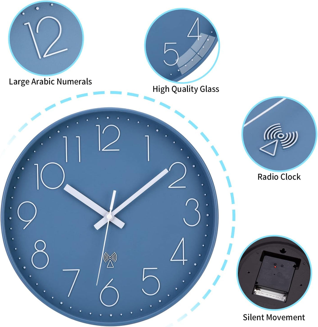 ACCSHINE Funkuhr Wanduhr Ohne TickgeräUsche Lautlos 30cm Quarz Batterie Betriebene Gross Wanduhr Ein