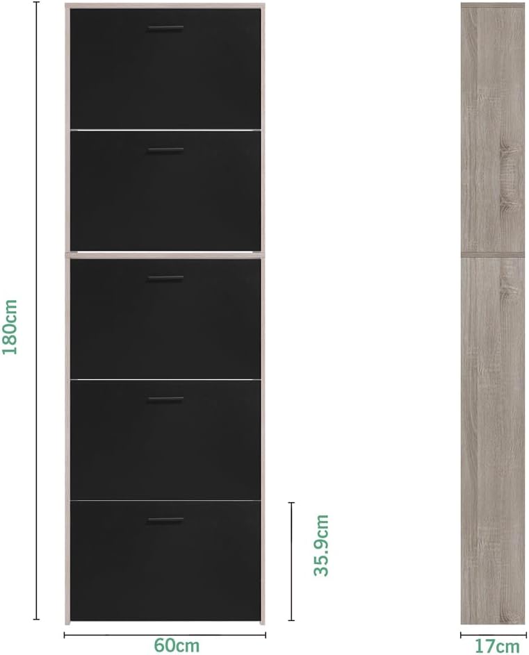 CASABEL Schuhschrank für 15 Paar – grosse Kapazität für den Eingangsbereich – L 60 x B 17 x H 180 cm
