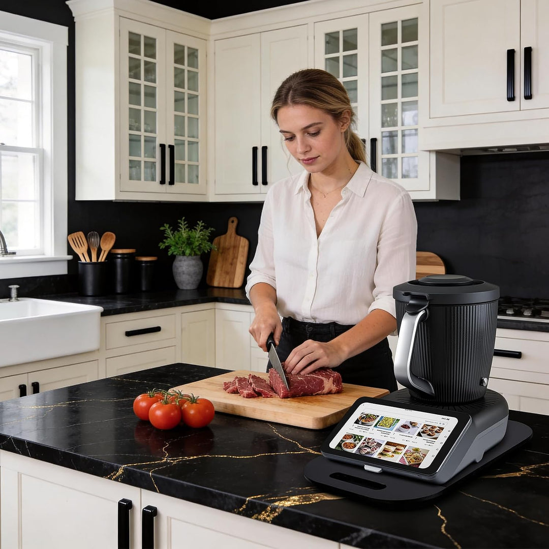 Upgraded Gleitbrett TM7 für Thermomix - Acrylglas Rollbrett mit 360° leichtgängige Teflon-Gleitern,