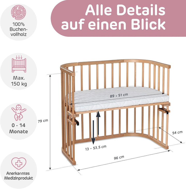 babybay Maxi extra grosses Beistellbett aus massivem Buchenholz/Kinderbett Höhe stufenlos verstellba
