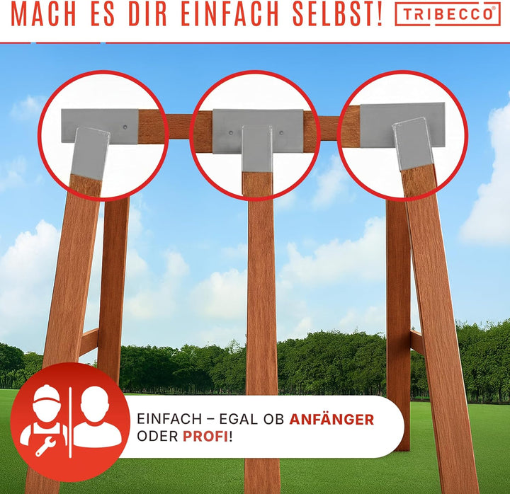 TRIBECCO® Vierkant Schaukelverbinder 90/90mm 90° (90° Grau) aus pulverbeschichtetem Stahlblech für G