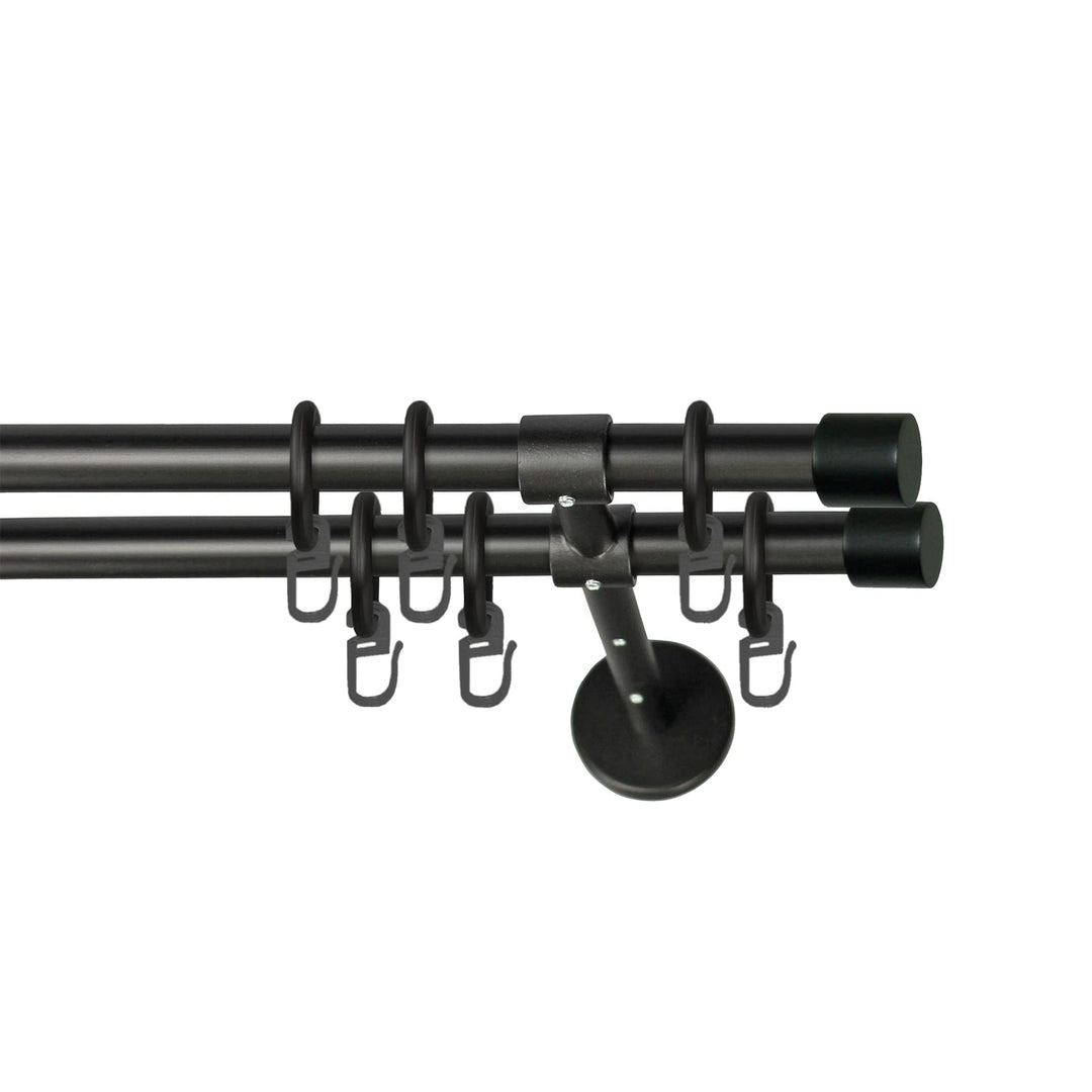 Garesa Gardinenstange Rustika Ø 16mm, 2-läufig, Schwarz I Rustikale Vorhangstange aus Metall inkl. R