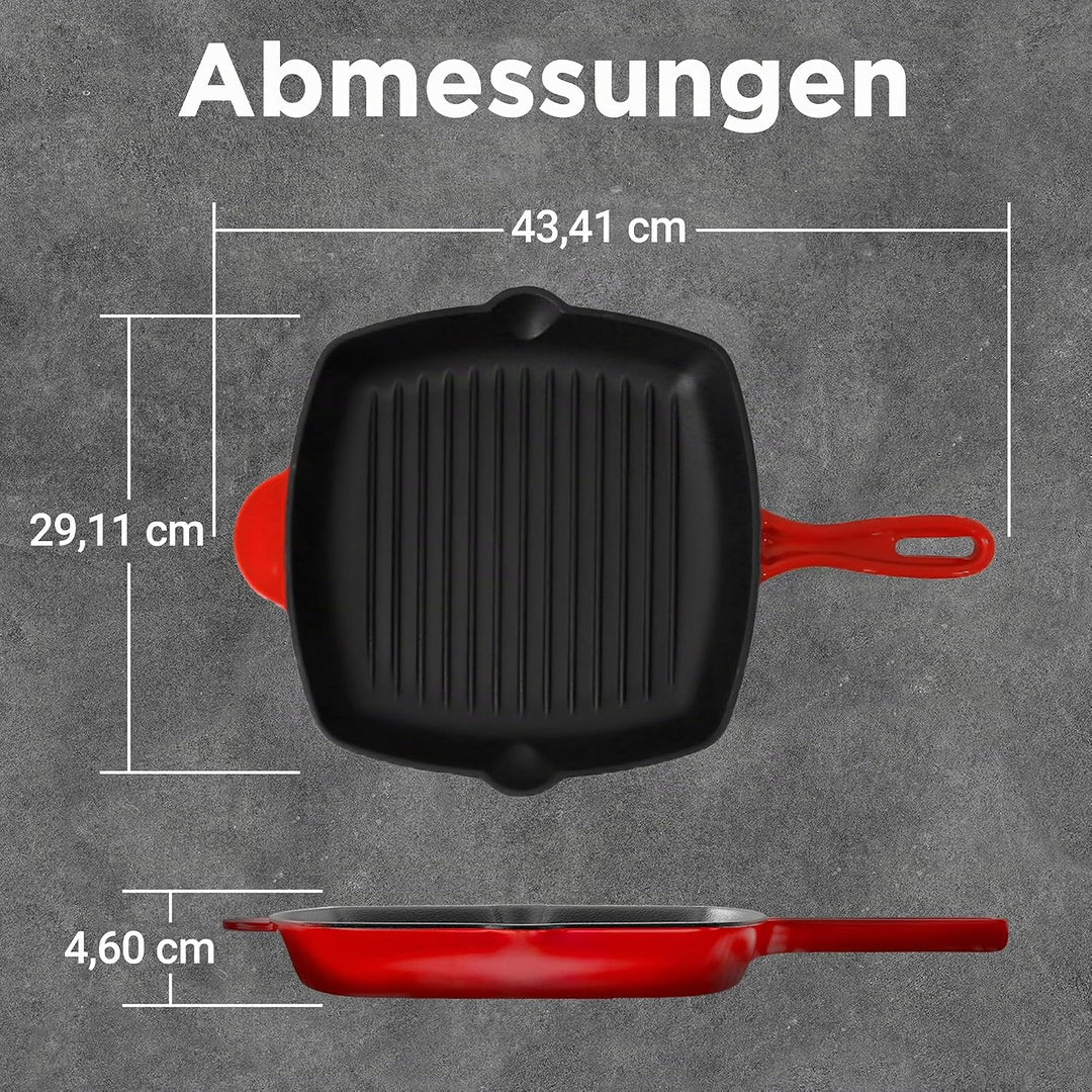 NutriChef Grillpfanne, 30x43cm- Gusseisenpfanne Induktion, Cast Iron Pan- Eckig & Antihaftbeschichte