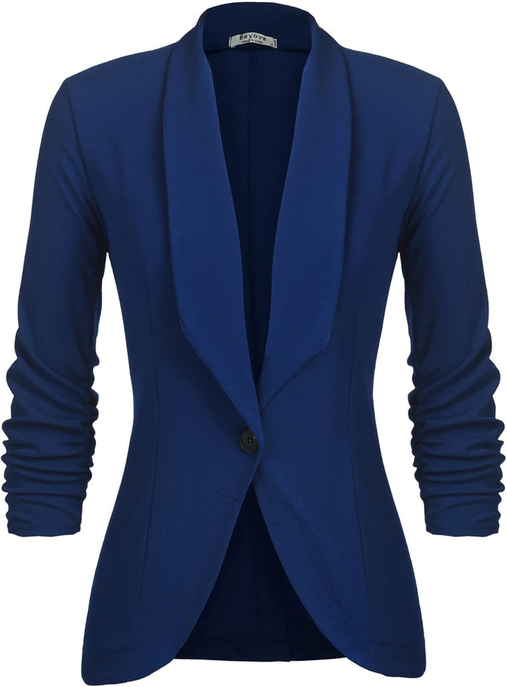 Zeagoo Damen Blazer Elegant 3/4 Arm Business Longblazer Slim Fit Revers Blazer Sakko Casual Arbeit B