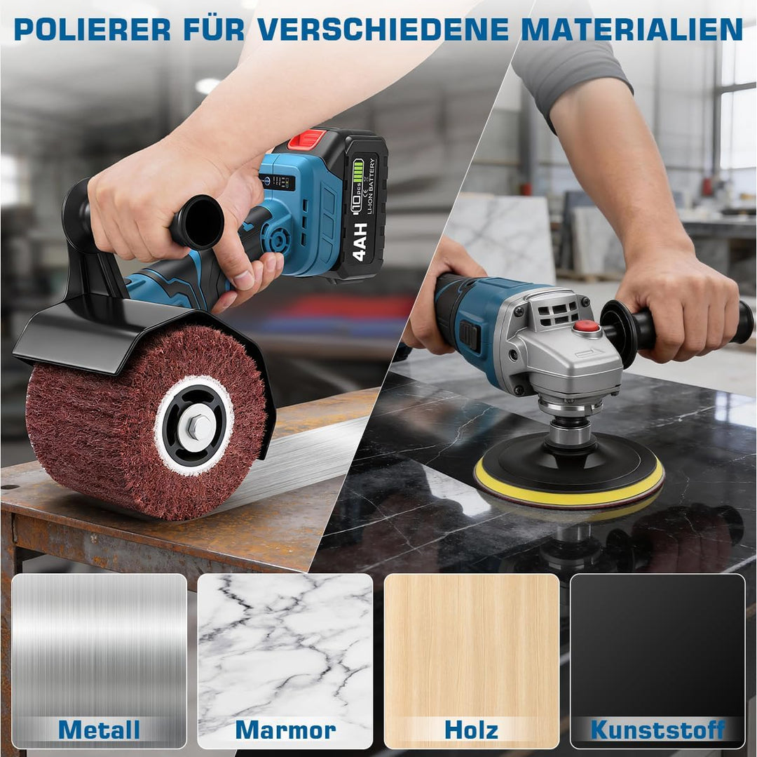 3 IN 1 Satiniermaschine & Poliermaschine & Winkelschleifer, 1200W Akku-Bürstenschleifer Brushless, 5