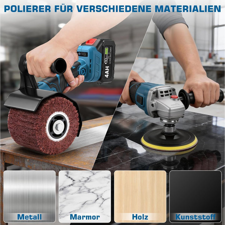 3 IN 1 Satiniermaschine & Poliermaschine & Winkelschleifer, 1200W Akku-Bürstenschleifer Brushless, 5