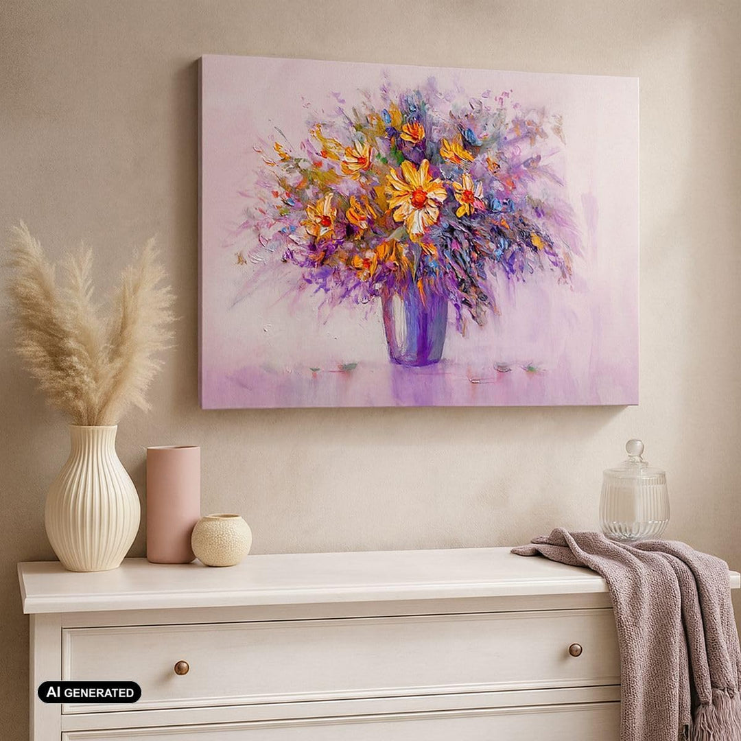 ARTTOR Bilder auf Leinwand 100x70cm Leinwandbild mit Rahmen Blumen Vase Gross Wanddeko Bild Schlafzi