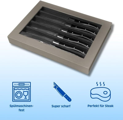 Amefa Lou Laguiole Steakmesser-Set 6-teilig | Griffe Weiss | Mikro-Wellenschliff mit langanhaltender