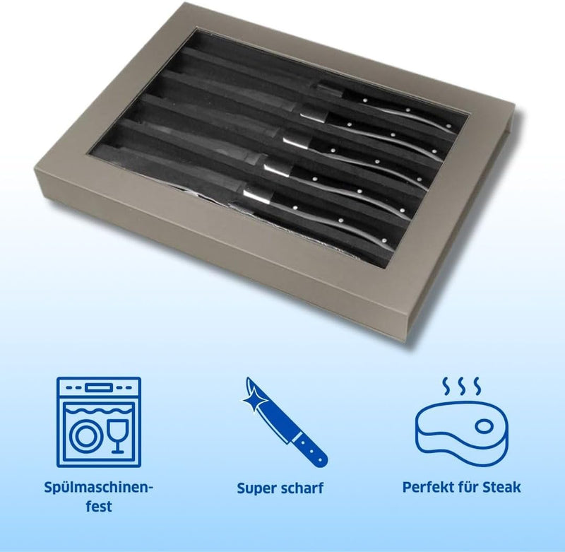 Amefa Lou Laguiole Steakmesser-Set 6-teilig | Griffe Weiss | Mikro-Wellenschliff mit langanhaltender