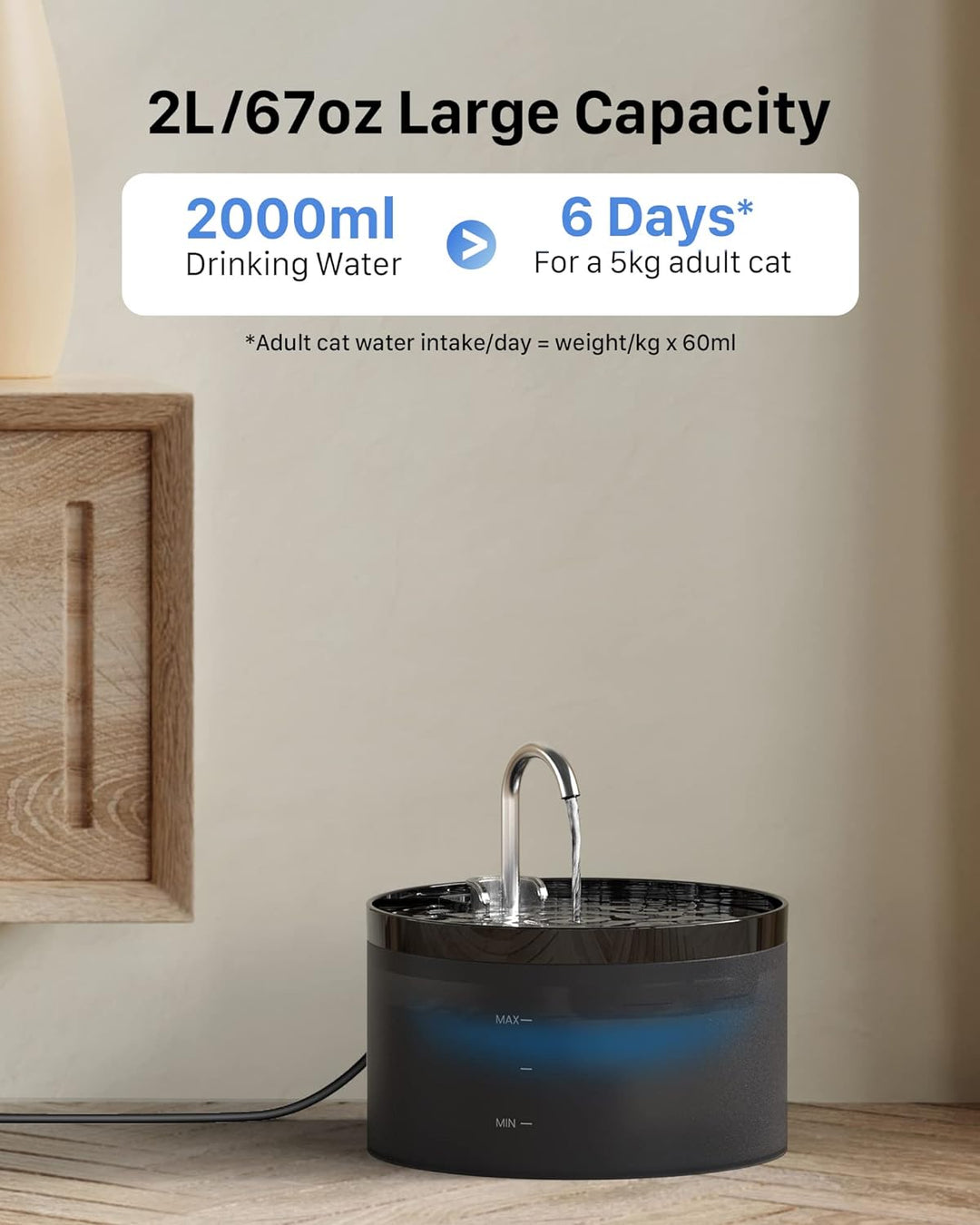 Katzenbrunnen: Trinkbrunnen für Katze - Katzenbrunnen für Katzen - 64oz - Super Silent LED Licht - D