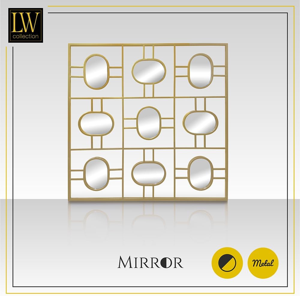 LW Collection Wandspiegel Gold Quadratisch 80x80 cm Metall - grosse Spiegelwand - Industriell - Wohn