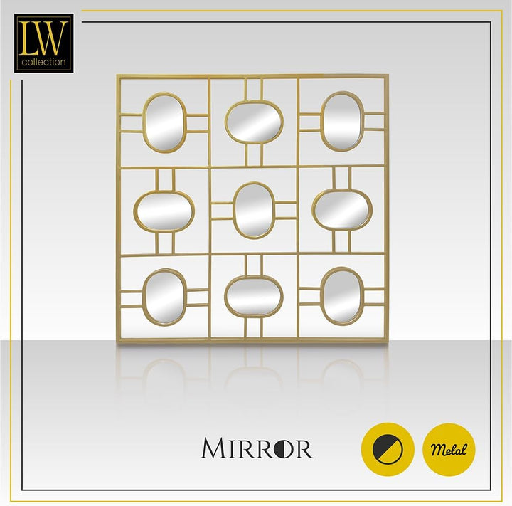LW Collection Wandspiegel Gold Quadratisch 80x80 cm Metall - grosse Spiegelwand - Industriell - Wohn