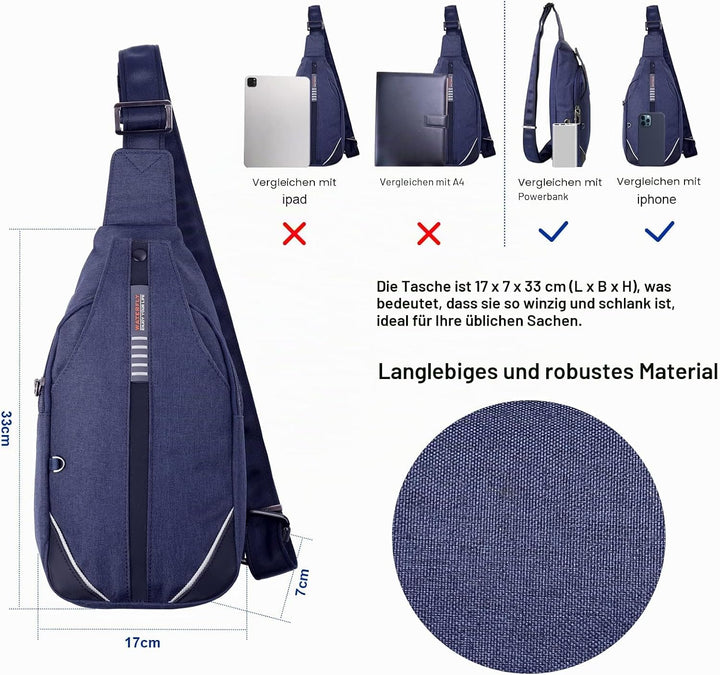 WATERFLY Anti-Diebstahl Sling Bag für Damen und Herren Brusttasche Hippie Crossbody Bag Multipurpose